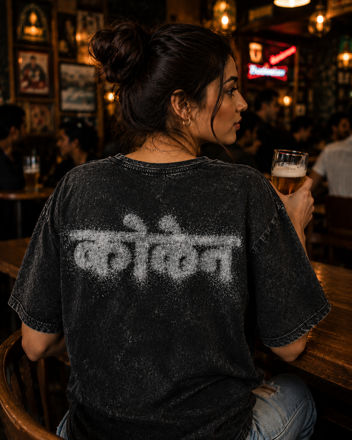 Kaand | Black Acid Wash Oversized Hindi Graphic T-Shirt | Ghamandi Sherr