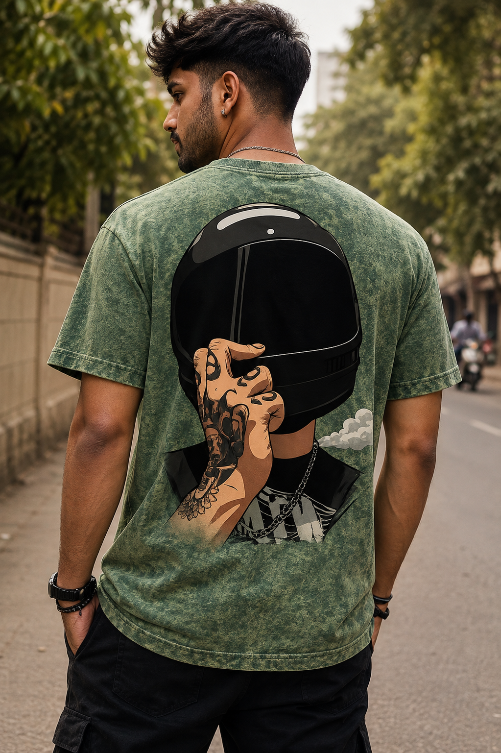 No Face No Rules Green Acid Wash T-Shirt | Ghamandi Sherr