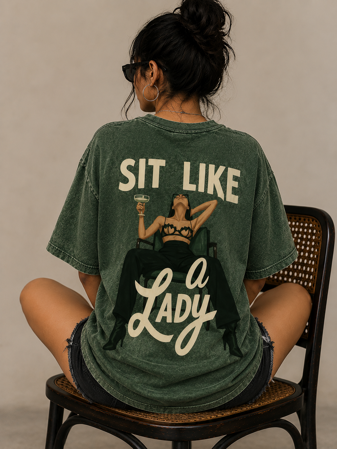 Sit Like A Lady Oversized Acid Wash Graphic T-Shirt | Ghamandi Sherr