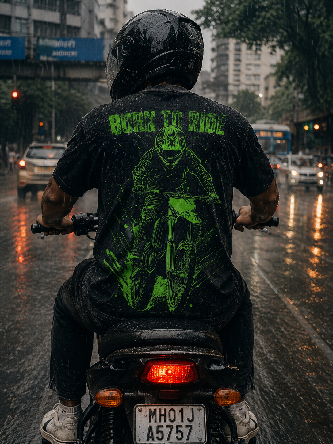 Born To Ride Biker T-Shirt | Black Acid Wash | Ghamandi Sherr
