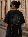 Golden Gaze Black Acid Wash Anime Graphic T-Shirt | Ghamandi Sherr