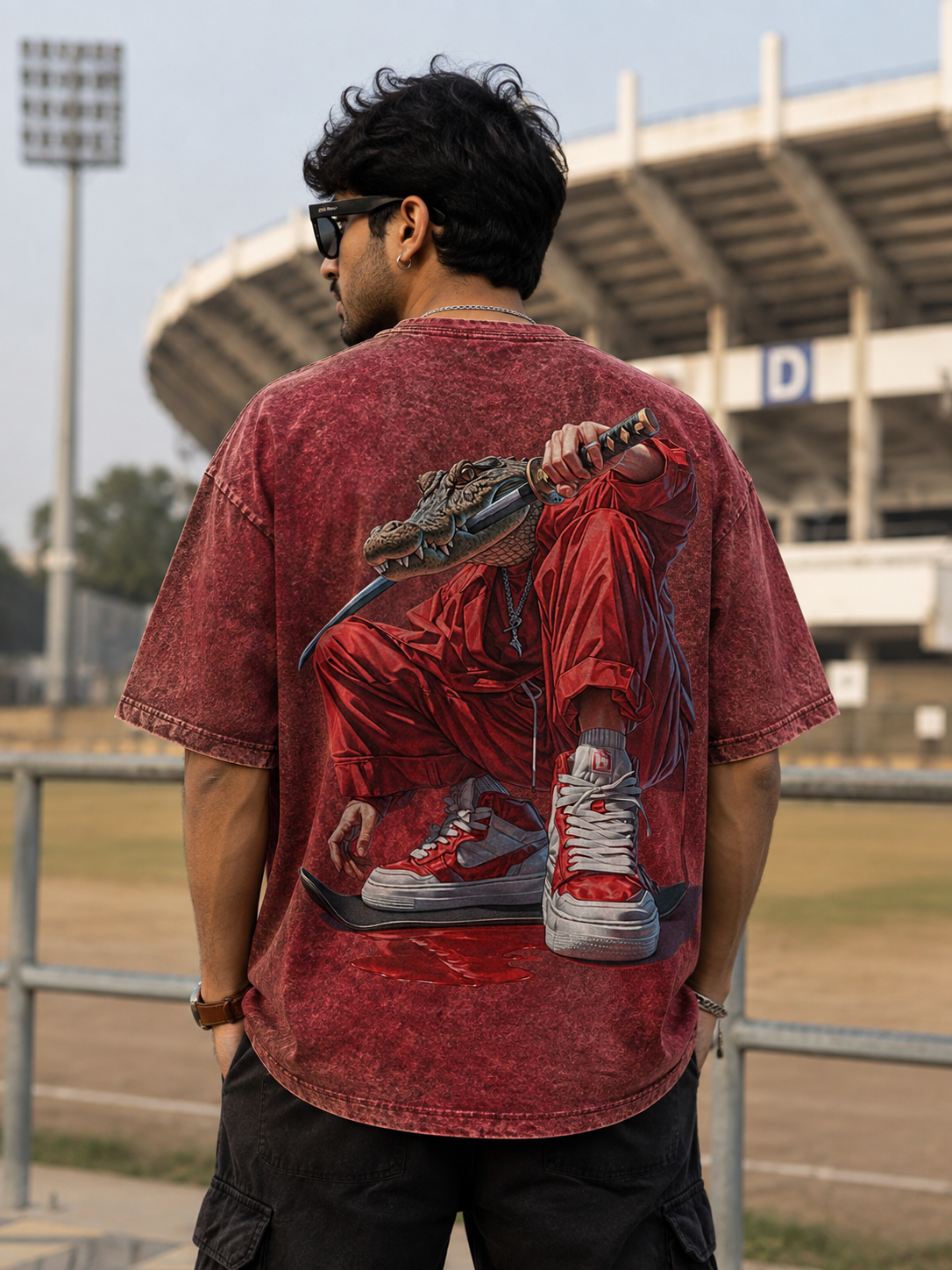 Urban Ronin Red Acid Wash Samurai Graphic T-Shirt | Ghamandi Sherr