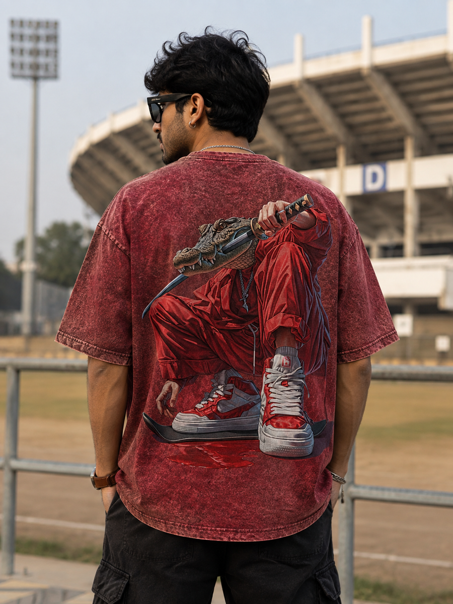 Urban Ronin Red Acid Wash Samurai Graphic T-Shirt | Ghamandi Sherr