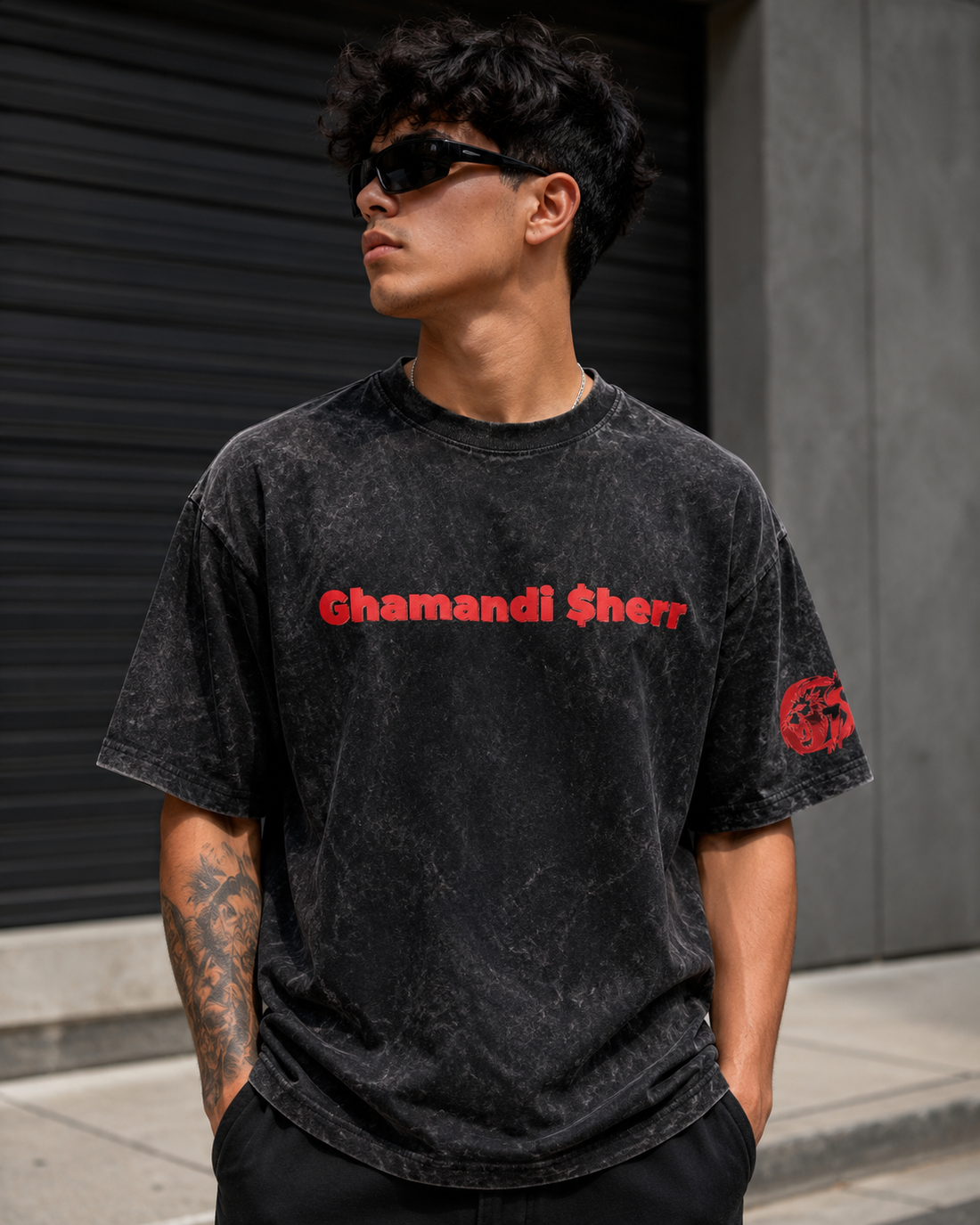 Racing Instinct Black Acid Wash Racing T-Shirt | Ghamandi Sherr