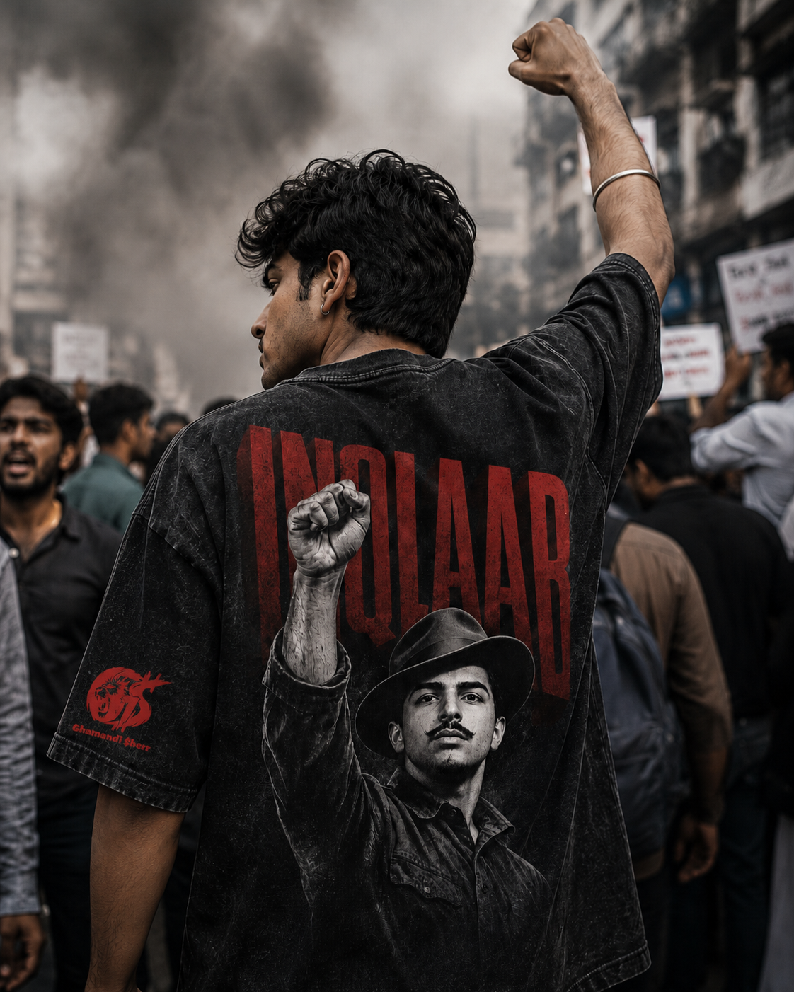 Ghamandi Rebel Sherr Tee | Black Acid-Wash Streetwear