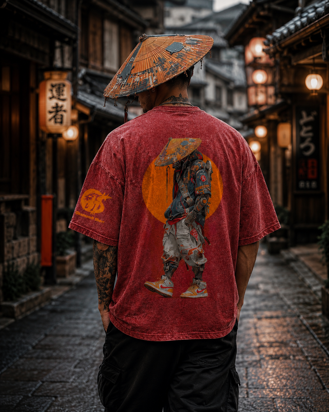 Samurai With No Save Point Tee | Red Acid-Wash Streetwear